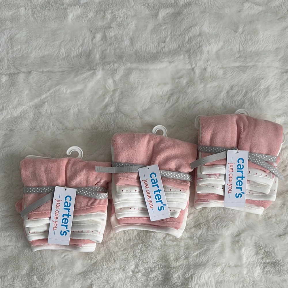 Carter's Pink and White 6 Pack Baby Washcloths, Bundle of 5, Total 30,OS